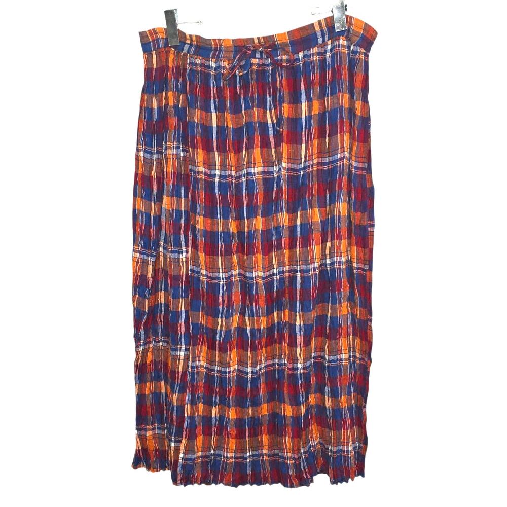 Vintage 90's In Style Broom Maxi Skirt Madras Plaid Wrinkle Crinkle Cotton OS